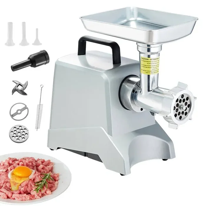 0.77HP Commercial Meat Grinder in Silver 5LB/Min 575W (800W MAX),Aluminum Body, Blades and 3 Sausage Tubes,ETL Certified