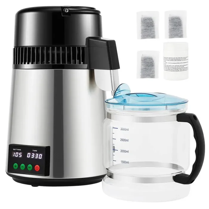 1.1 Gal./17 Cups Water Distiller,0.3 Gal./H, 750W Water Maker,0-99 H Timer,304 Stainless Steel,Silver Electric Kettle