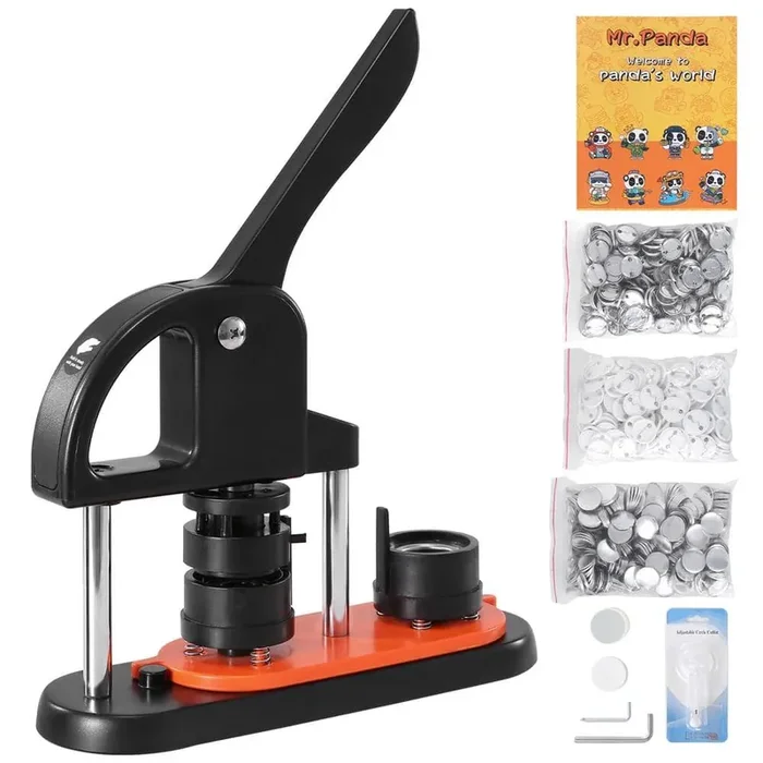 1. 25in. Button Maker Kit 32mm Pin Press with 500 Parts Ergonomic Handle for Easy Use Includes Panda Magic Book