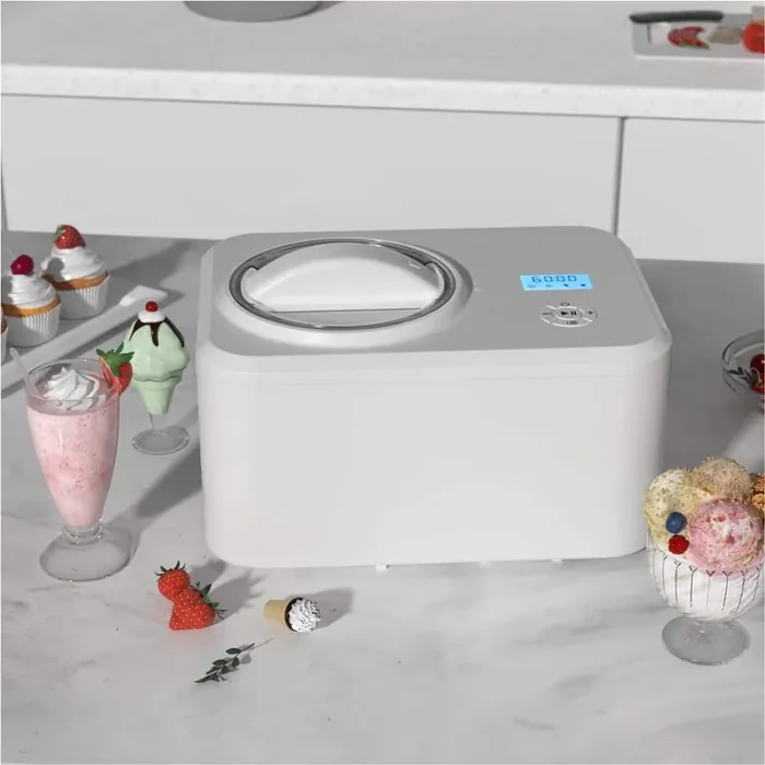 1. 5qt Automatic Ice Cream Maker, No Pre-Freezing Fruit Yogurt Machine with Automatic Mixer, White
