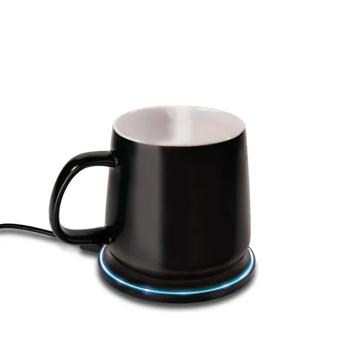 1-Cup Black Cordless Electric Kettle 2 in. 1 Mug Warmer and Wireless Phone Charger with Ceramic Cup Included