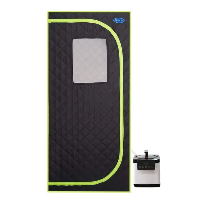 1-Person Black Steam Plus Type Full Body Portable Sauna Tent with Stainless Steel Pipes Connector, Easy to Install