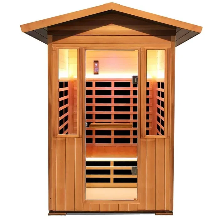1-Person Far Infrared Sauna with Spruce Wood, 8 Epoxy Heating Plates, Bluetooth, Ambient Lighting 1800W, 110V