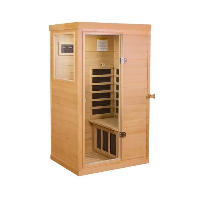1-Person Hemlock Indoor Infrared Sauna with 6 Carbon Heaters Hemlock Left Side Door Sauna Room