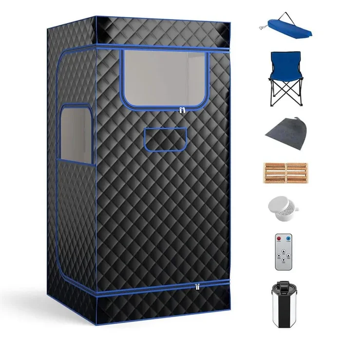 1-Person Indoor Metal Portable Steam Sauna for Full Body with 3 l Steam Generator in Black