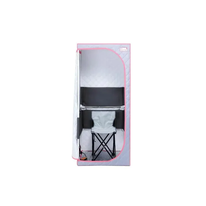 1-Person Infrared Corner Portable Sauna with Infrared Panels, Heating Foot, Controller, Foldable Chair, Light in Grey