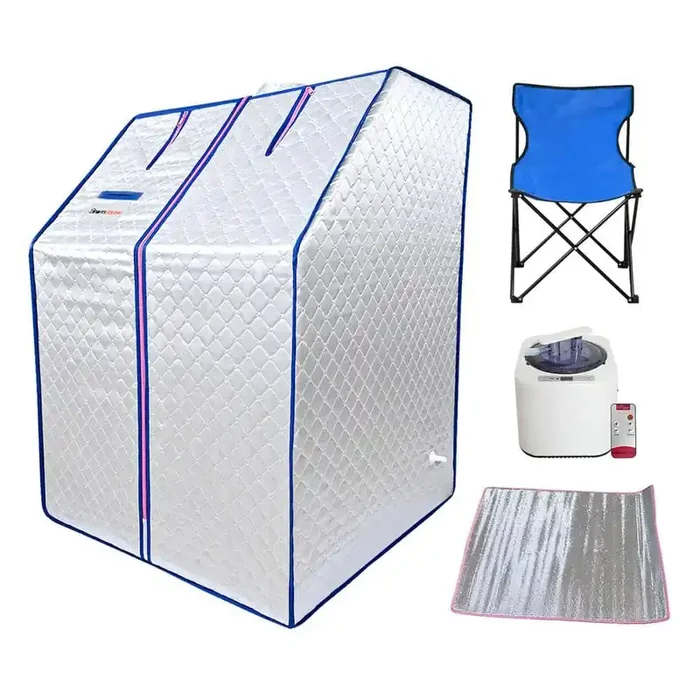 1-Person Portable Steam Sauna Tent with Sauna Heater, Tent, Chair, Remote Included for Home Sauna, Silver