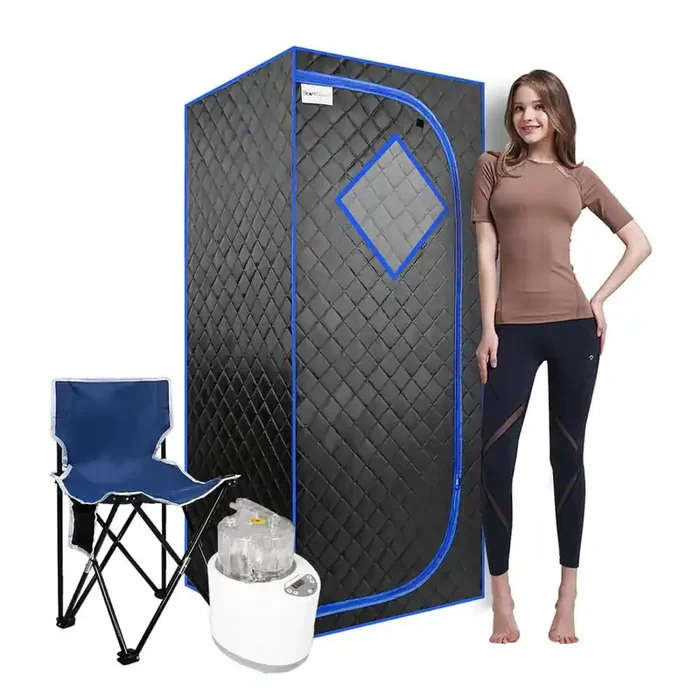 1-Person Steam Corner Portable Sauna with 4L steam generator, Controller, Foldable Chair in Black