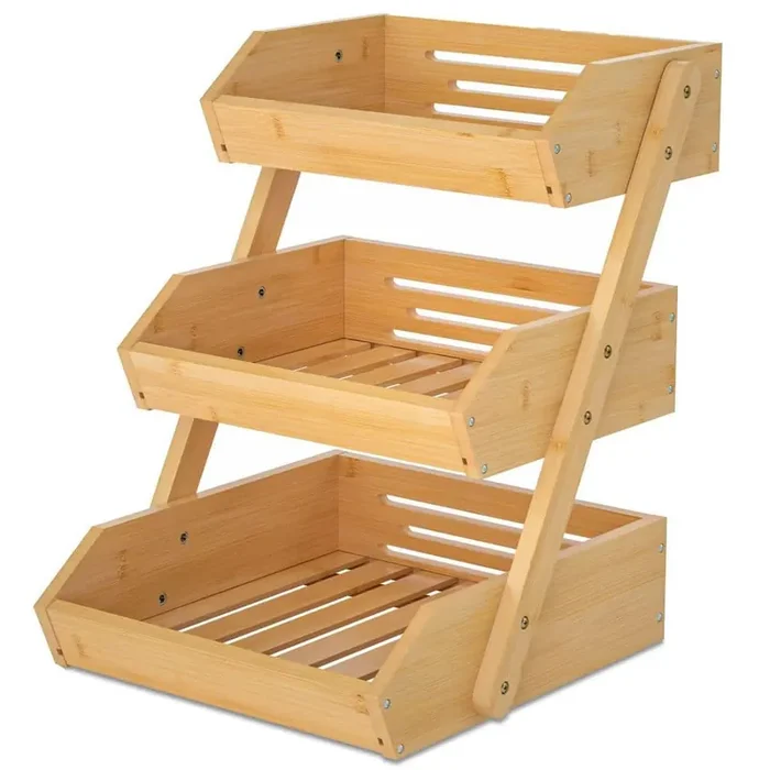1 Piece 3 Tier Bamboo Fruit Basket Vegetable Holder, Produce Potato Storage Bowl Stand for Kitchen Countertop