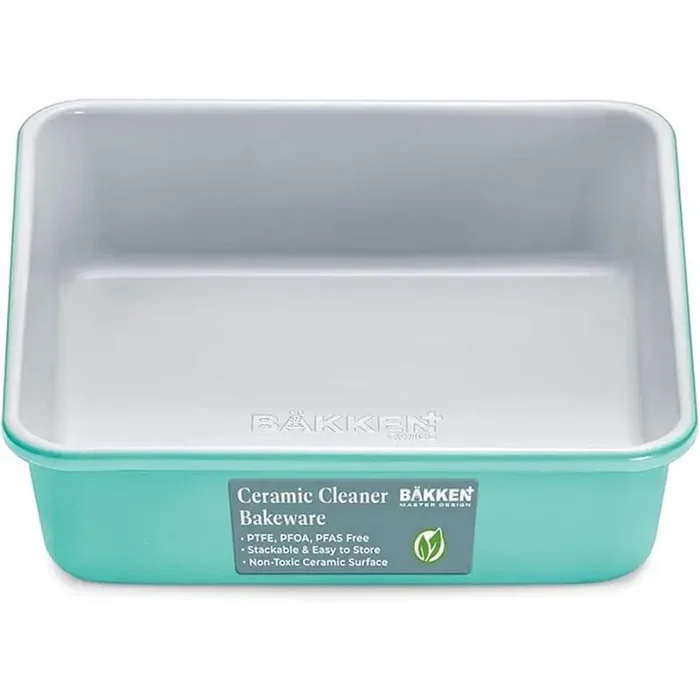 1-Piece Square Cake Pan-Aluminized Steel, Ceramic Non-Stick Coating-Teal
