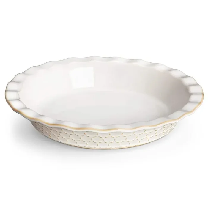 1-Piece Stoneware Pie Dish Set Ivory White Baking Dish Embossed Honeycomb Shape Pattern Bakeware