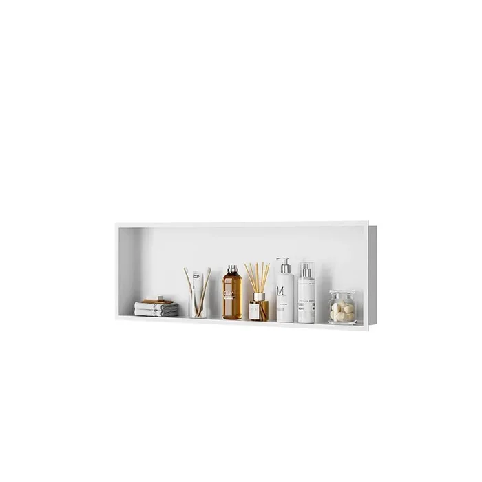 1-Tiers 12 in. W x 36 in. H x 4 in. D Wall Niche, White Shower Niche Cabinet, Stainless Steel Bathroom Shelf