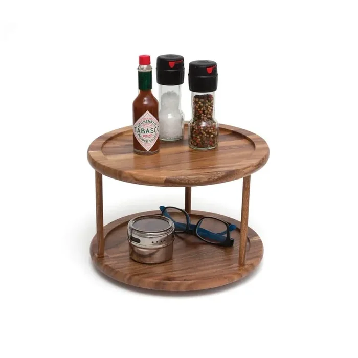 10 in. 2-Tier Acacia Lazy Susan Turntable