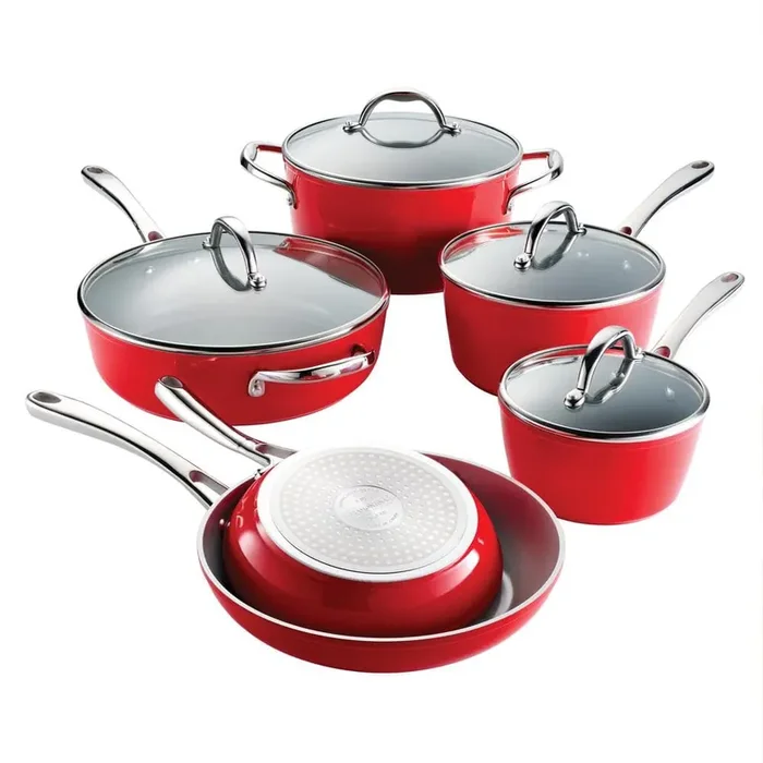 10 Piece Cold Forged Ceramic Cookware Set – Red