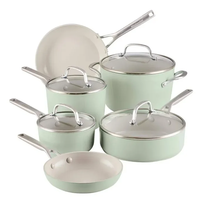 10-Piece Hard-Anodized Aluminum Ceramic Nonstick Induction Cookware Set Pistachio