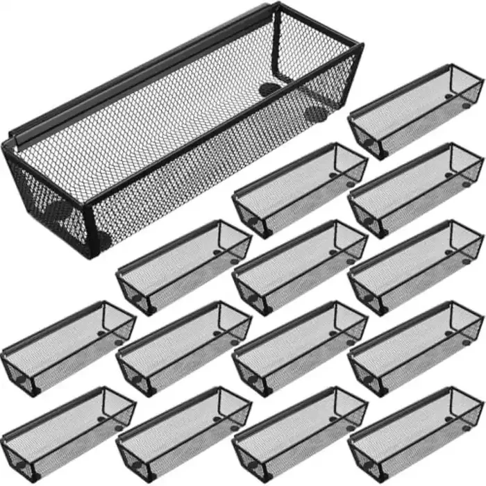 10-Shelf Mesh Silverware Drawer Organizer Silver Stackable with Interlocking Arm Utensil Storage Tray 10-Pack
