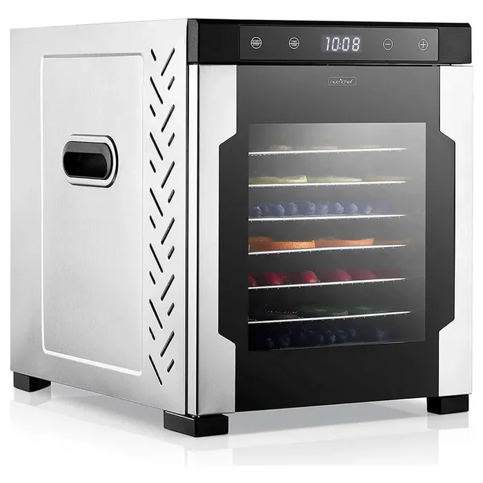 10-Tray Black Food Dehydrator with Stainless Steel Trays