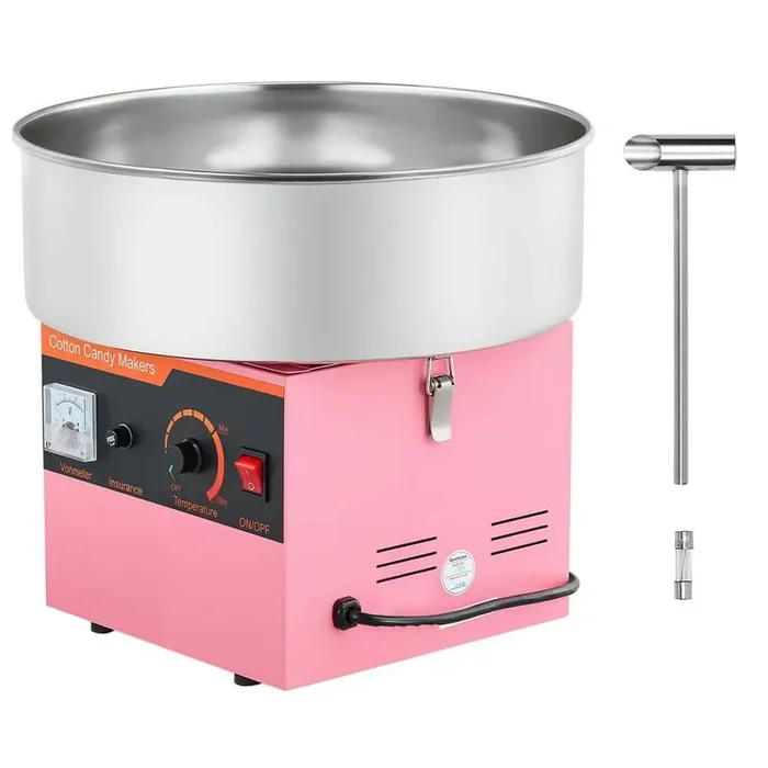 1000W Cotton Candy Machine, 15 in. Stainless Steel Bowl and Sugar Scoop, Makes Hard Candy for Parties, Family, Pink