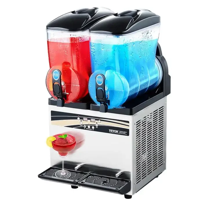 1014 oz. Commercial Slushy Machine 15L x 2 Tanks Frozen Drink Machine Snow Cone Machine 120 Cups Stainless Steel 1000W