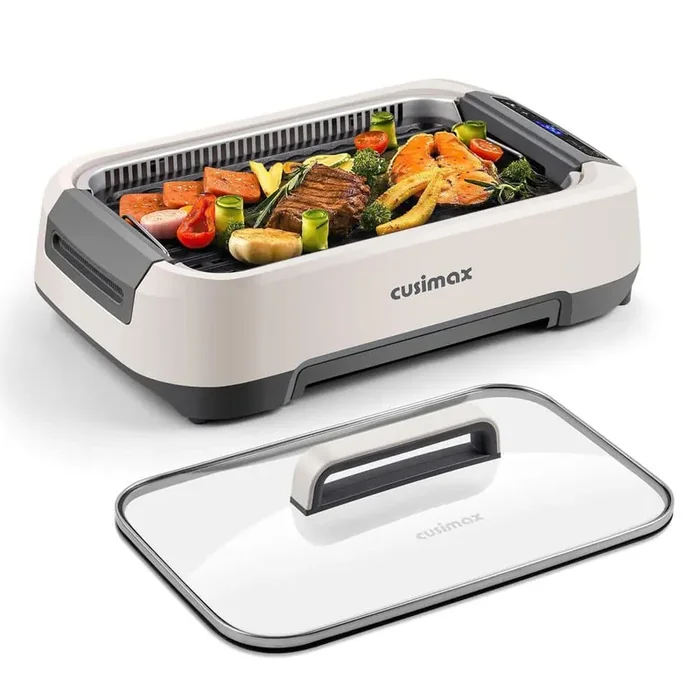 104 sq. in. Smokeless Electric Grills in White Electric Grill with Non-Stick Surface Dishwasher-Safe Indoor Grill