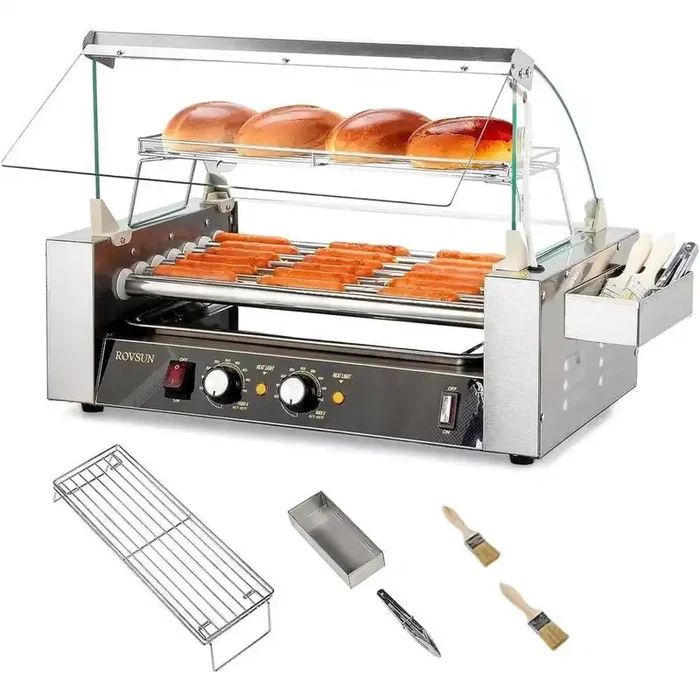 1050-Watt Stainless Steel Hot Dog Maker Indoor Grill 7 Rollers 18 Hot Dog Capacity