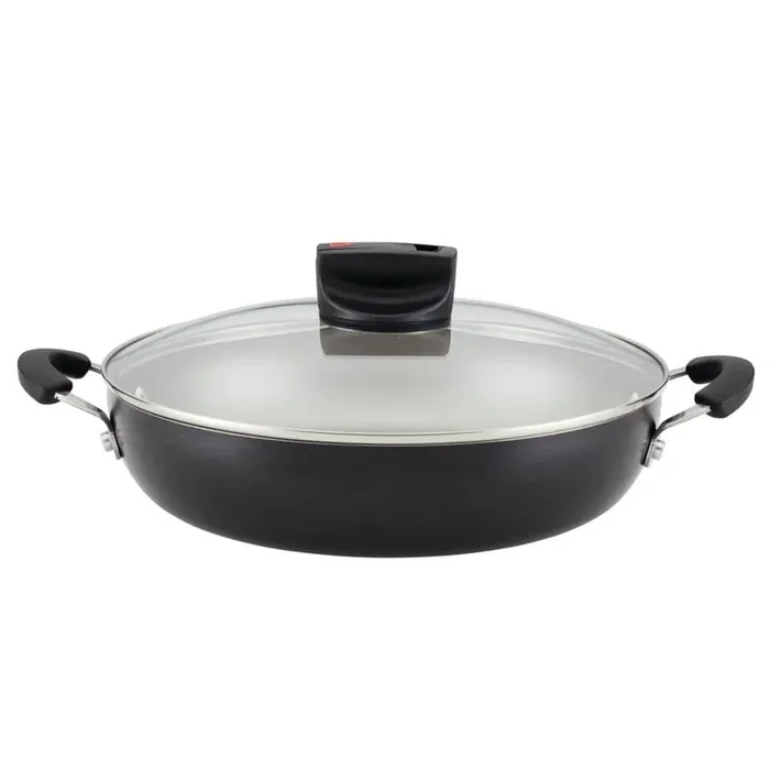 11.25 in. Smart Control- Aluminum Nonstick Frying Pan in Black with Lid
