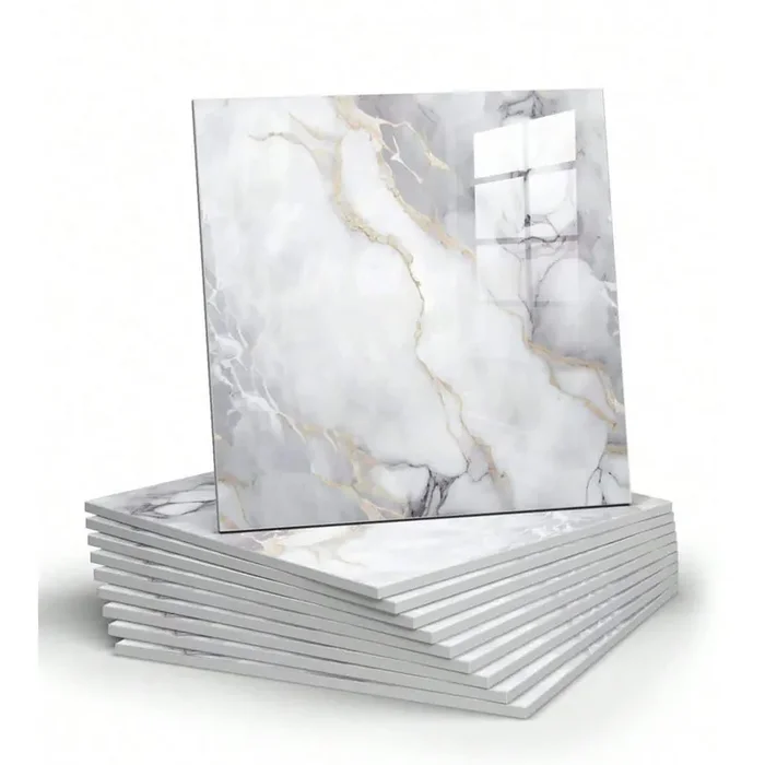 11.8 in. W x 11.8 in. H 10-Piece Marble Peel and Stick Backsplash Tile, Glue Up Back Shower Wall Panels in Gray White