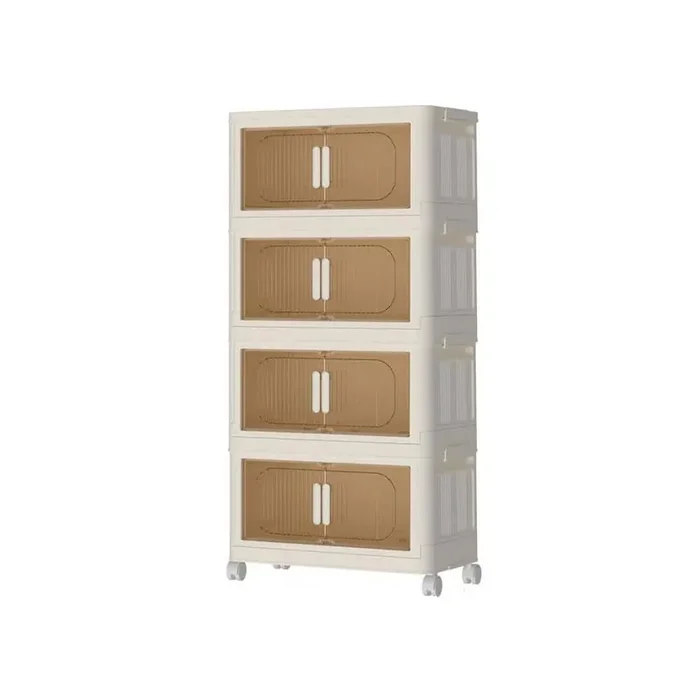 11 in. W x 19 in. D x 40 in. H 4-Tier Ready to Assemble Floor Base Plastic Folding Storage Cabinet in Cream White Wheels