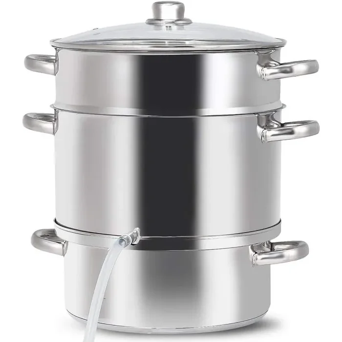 11 qt. Stainless Steel Multi-Lever Fruit Juicer Steamer Stock Pot, Safe Loop Handles