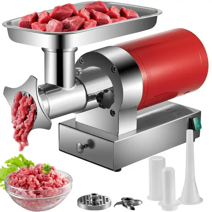 1100 Watt Electric Meat Grinder, 661 Lbs./H Heavy Duty, 1.5 HP Stainless Steel Body,2 Grinding Plates, Stuffer Kit,Red