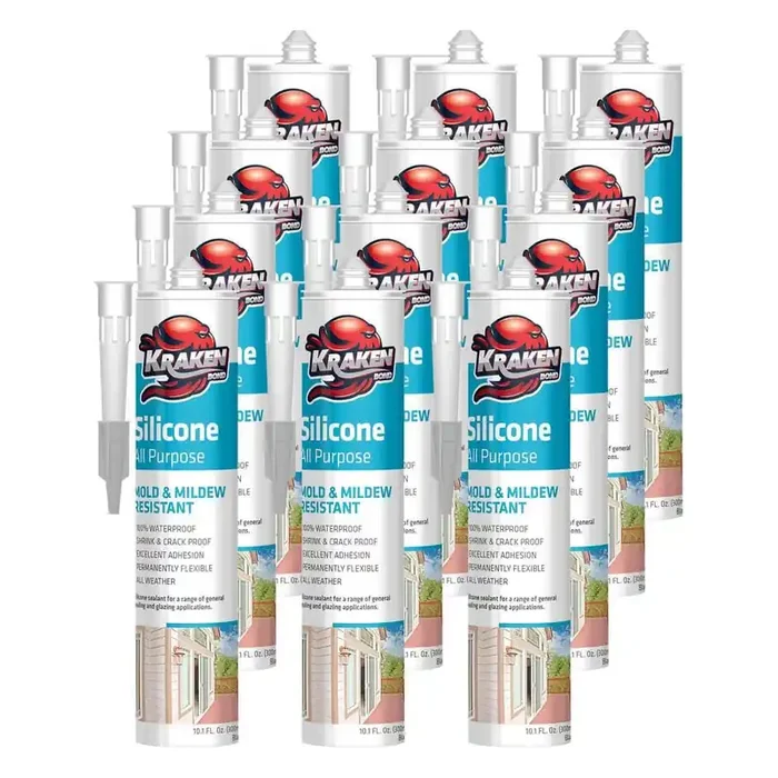 12 fl. Oz. Silicone Caulk Clear Silicone Sealant Waterproof, Countertop Flexible Kitchen Sink Sealant, 12-Pack