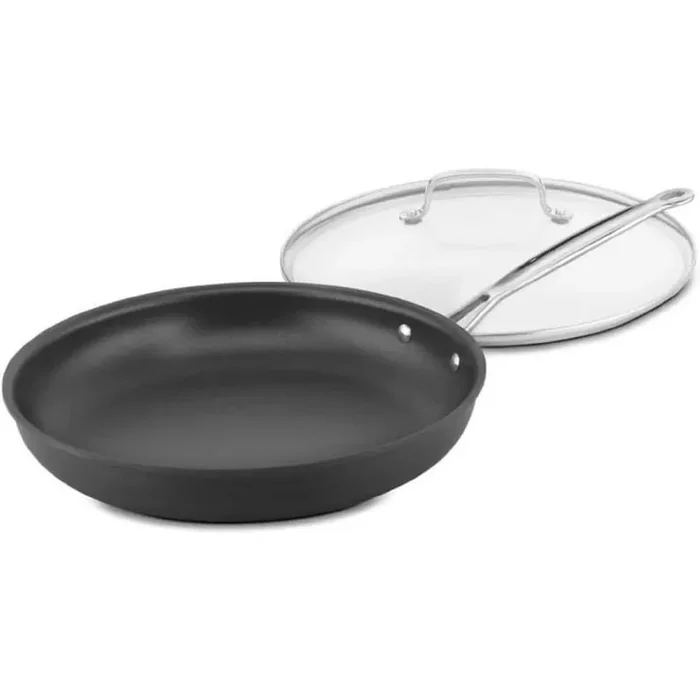 12 in. Hard anodized Aluminum Nonstick Easy Clean Skillet with Glass Lid and Stainless Steel Riveted Stay Cool Handle