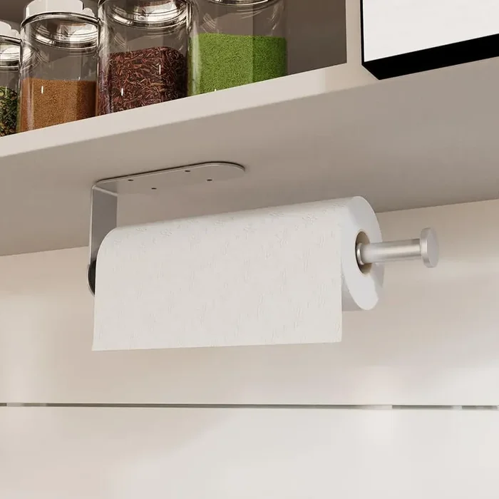 12 in. Sliver Wall Mount Stainless Steel Paper Towel Holder Under Cabinet with Ratchet Mechanism