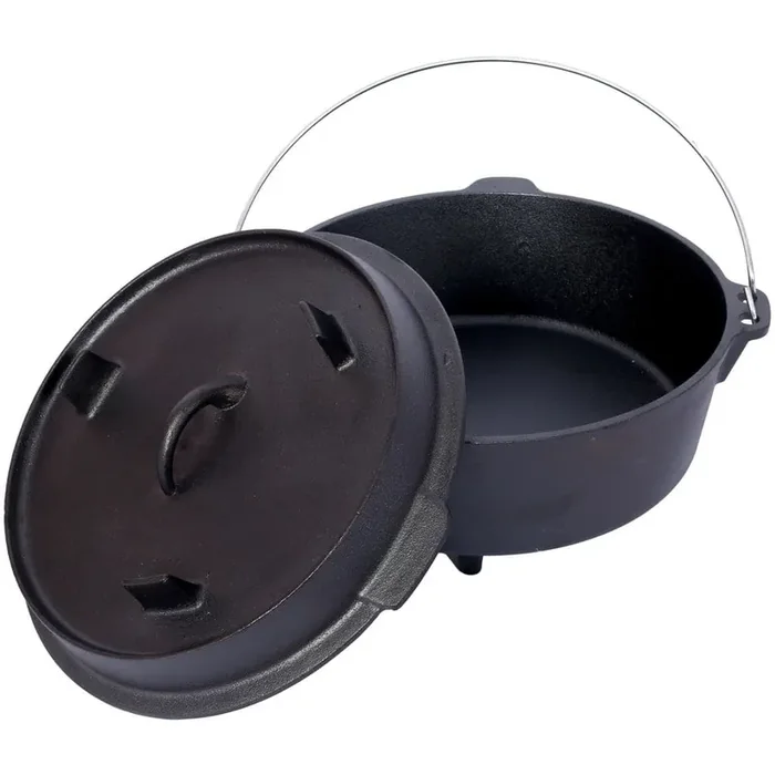 12 qt. Round Cast Iron Dutch Oven in Black with Lid, Outdoor Pre-Seasoned Camp Pot for BBQ Baking Fireplace Cooking