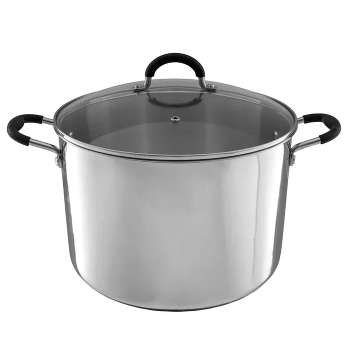12 qt. Stamped Steel Stock Pot in Stainless Steel with Glass Lid
