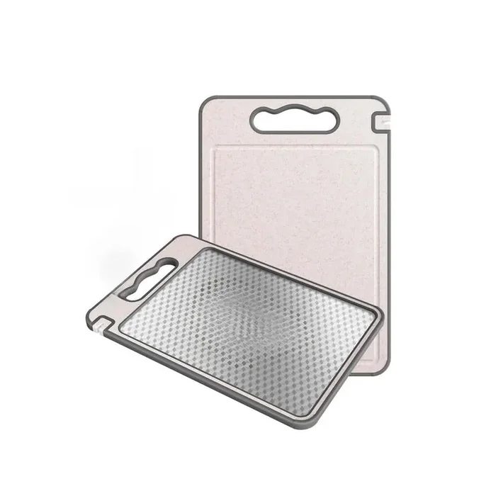 14.37 in. x 9.77 in. Dual – Sided Anti – Scratch Cutting Board with Handle, Knife Sharpener, and Garlic Grater