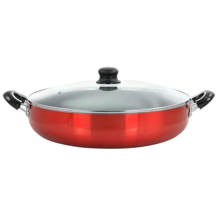 14 Diameter in. Aluminum Nonstick Deep Fryer Frying Pan in Red with Lid