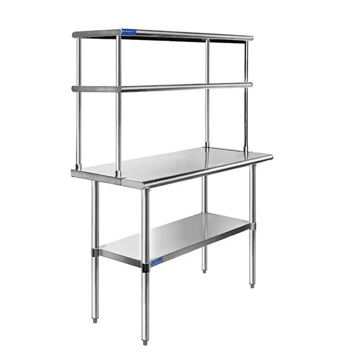 14 in. x 24 in. Stainless Steel Top Kitchen Prep Table with Bottom Shelf and 12″ Wide 2-Tier Overshelf