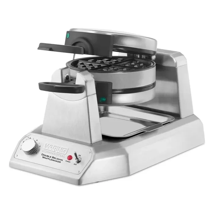 1400-Watt Double Waffle Silver Heavy-Duty Vertical Belgian Waffle Maker