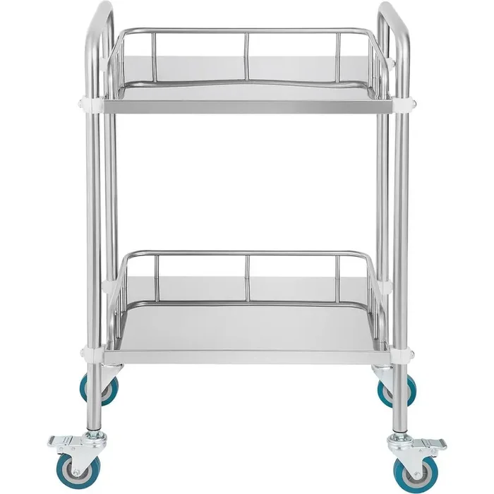 15.16 x 21.57 x 34.06 in. Lab Rolling Cart, 2-Shelf Stainless Steel Rolling Cart, Lab Serving Kitchen Cart