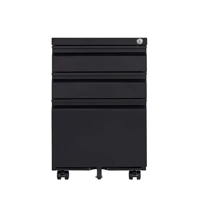 15.35 in. W x 17.71 in. D x 23.62 in. H Locking Metal File Cabinet Pre-Assembled in Black with 3 Drawers and 5 Wheels