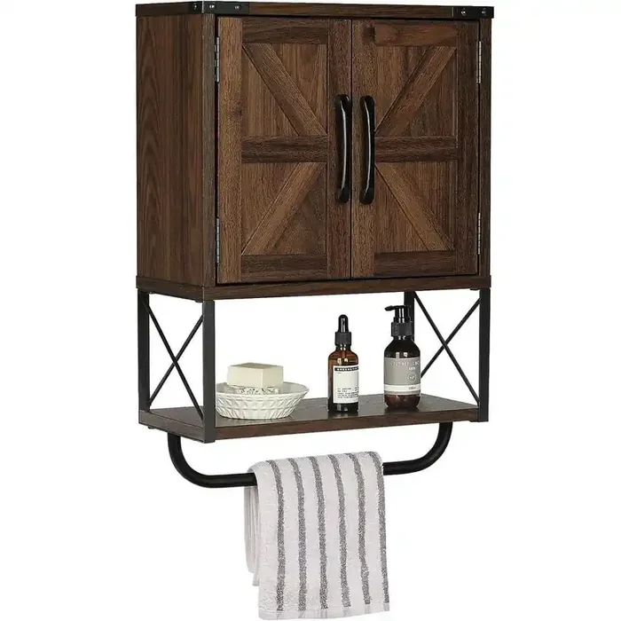 15 in. W x 7 in. D x 23 in. H in Dark Walnut Wood Ready to Assemble Upper Medicine Cabinet with Adjustable Shelf