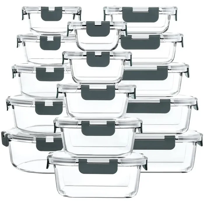15 Pack Airtight Glass Food Storage Containers with Snap Locking Lids Microwave Oven Freezer Dishwasher Safe Set