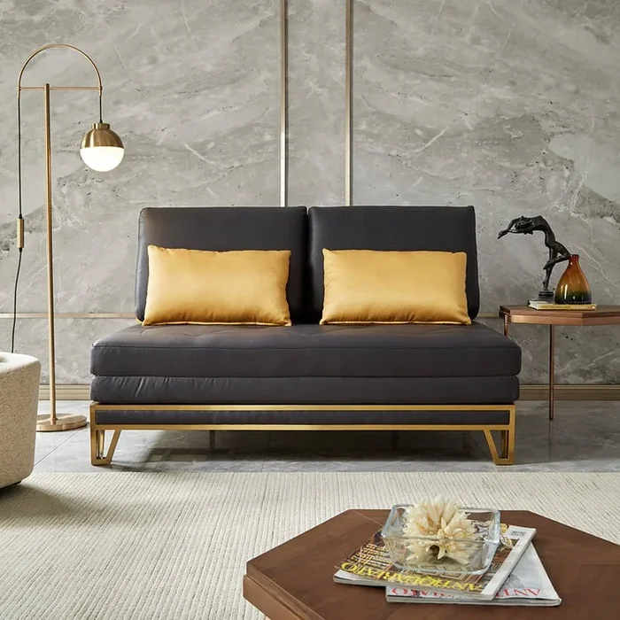 1500mm Modern Black Convertible Sofa Bed Tufted Leath-Aire Upholstery