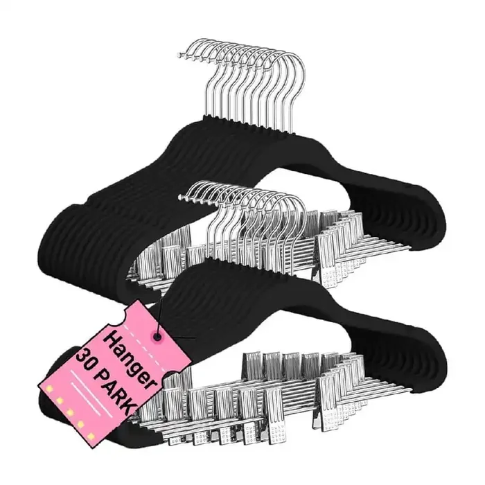 16.7 in. L x 0.23 in. W x 8.4 in. H Velvet Hangers Bath Accessory with Adjustable Clips, Heavy Duty Non-Slip in Black