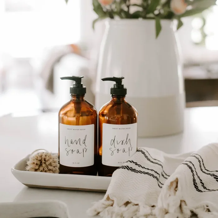 16oz Amber Glass Countertop Dispenser Set of 2 – White Label – Decor Steals