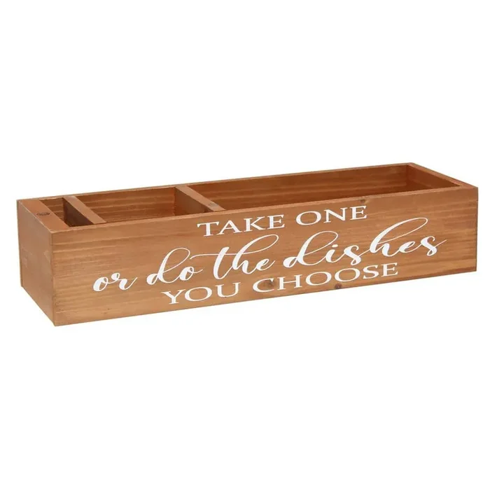 17 D in. x 5.50 W in x 3.50 H in Natural Wood Utensil Organizer with Take 1 or Do The Dishes You Choose and Marker Slot
