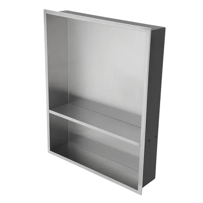 17 in. W x 21 in. H x 3.94 in. D Stainless Steel Shower Niche Double Shelf (Set of 1) in Brushed Nickel