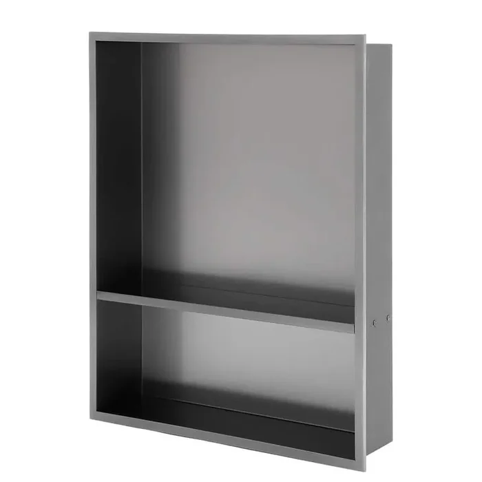 17 in. W x 21 in. H x 3.94 in. D Stainless Steel Shower Niche Double Shelf (Set of 1) in Gunmetal Black