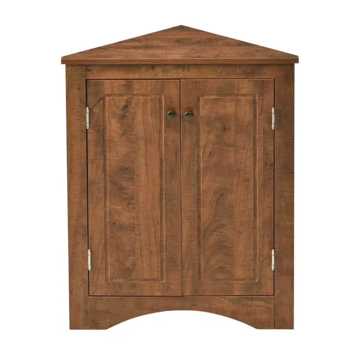 18 in. L x 18 in. W x 32 in. H in Brown Ready to Assemble Triangle Bathroom Storage Cabinet with Adjustable Shelves